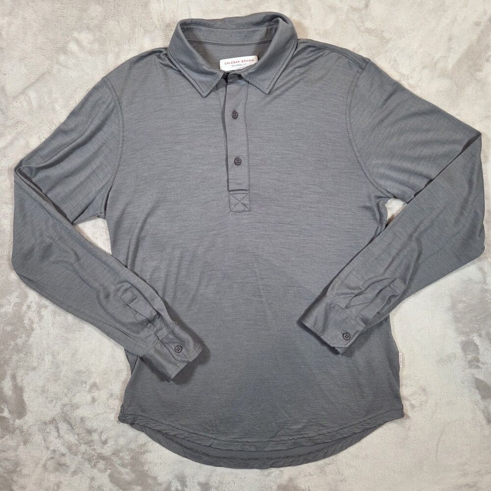 Orlebar Brown Sebastian Mens L Merino Wool Polo Gray Long Sleeve Tailored Fit